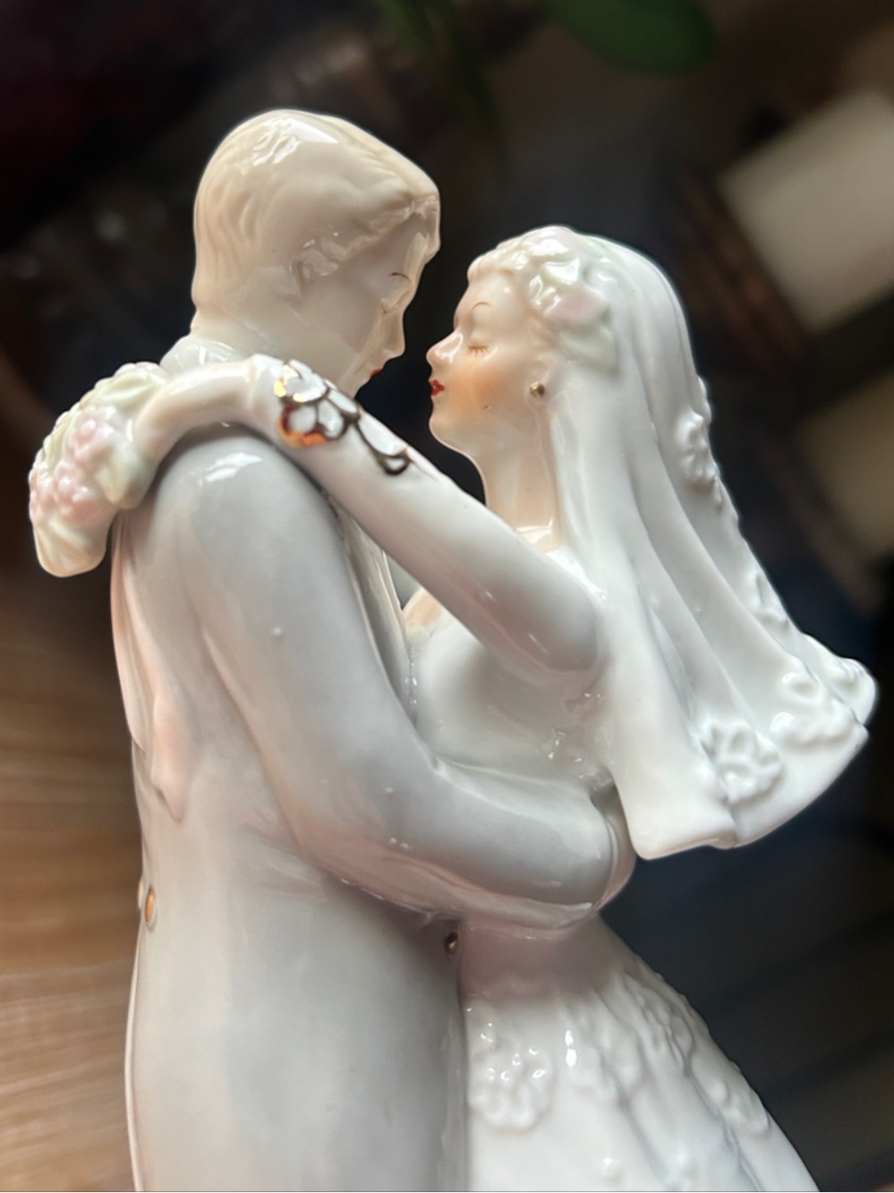 Large Porcelain Just Married Wedding Cake Topper.
